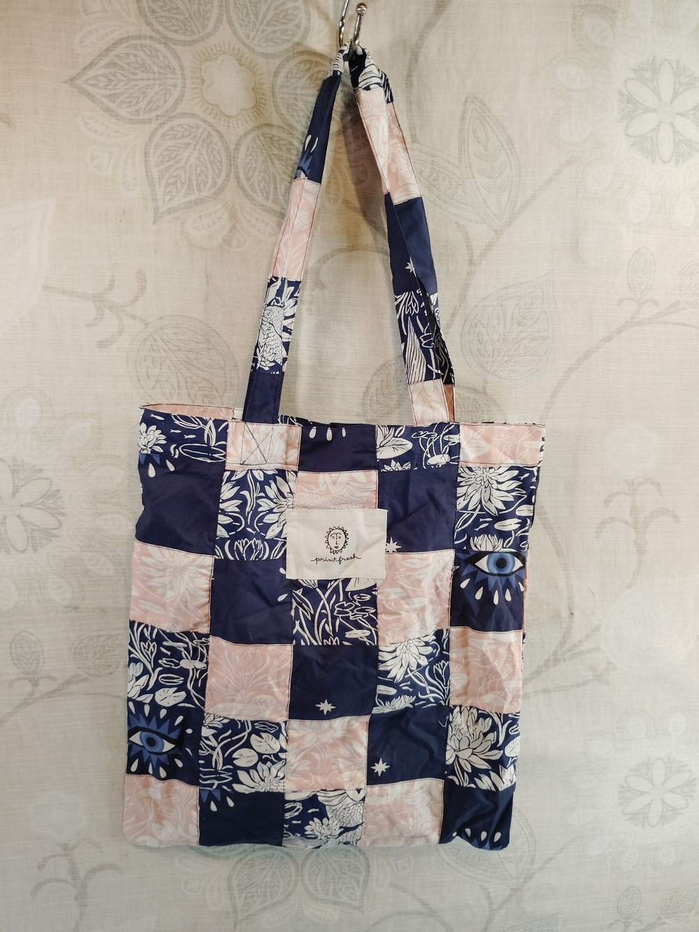 Quilted Patchwork Navy & Blush Shoulder Bag with Eye Motif